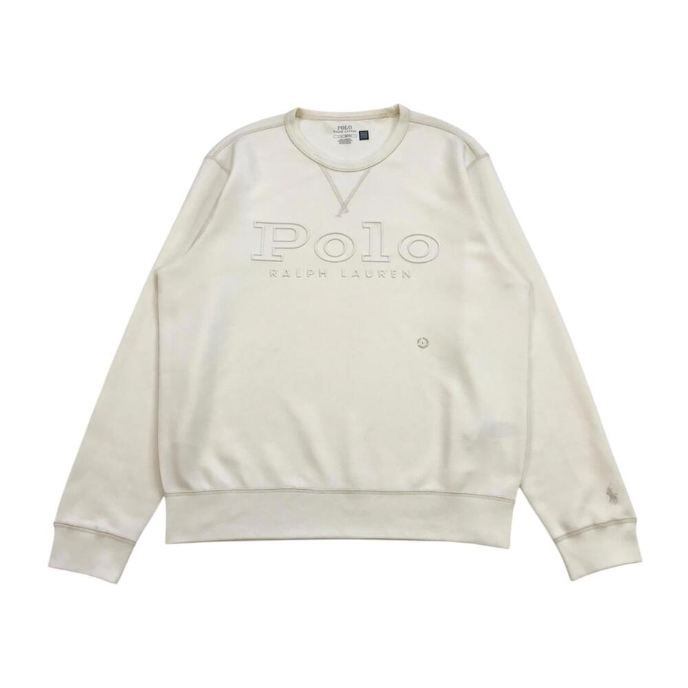 Polo Ralph Lauren Logo Embossed Double Knit Sweatshirt Medium M Beige Crewneck